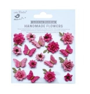 Little Birdie Cloria Paper Flowers 18/Pkg - Rosy Note