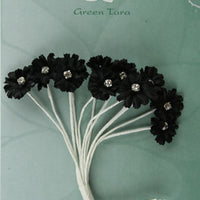 Green Tara - Diamante Silk Flowers  - Black