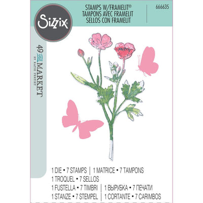 Sizzix - 49 and Market Collection - Framelits Dies with Clear Stamps - Painted Pencil Botanical