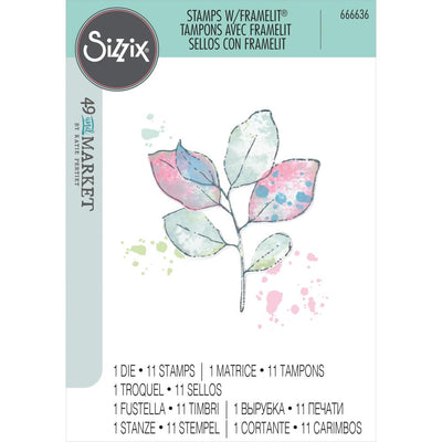 Sizzix - 49 and Market Collection - Framelits Dies with Clear Stamps - Painted Pencil Leaves