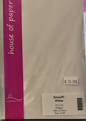 House of Paper - A5 Smooth White Cardstock 250gsm - 50Pkg