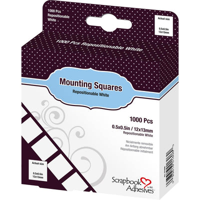 Scrapbook Adhesives Mounting Squares 1000/Pkg - Repositional, White, .5