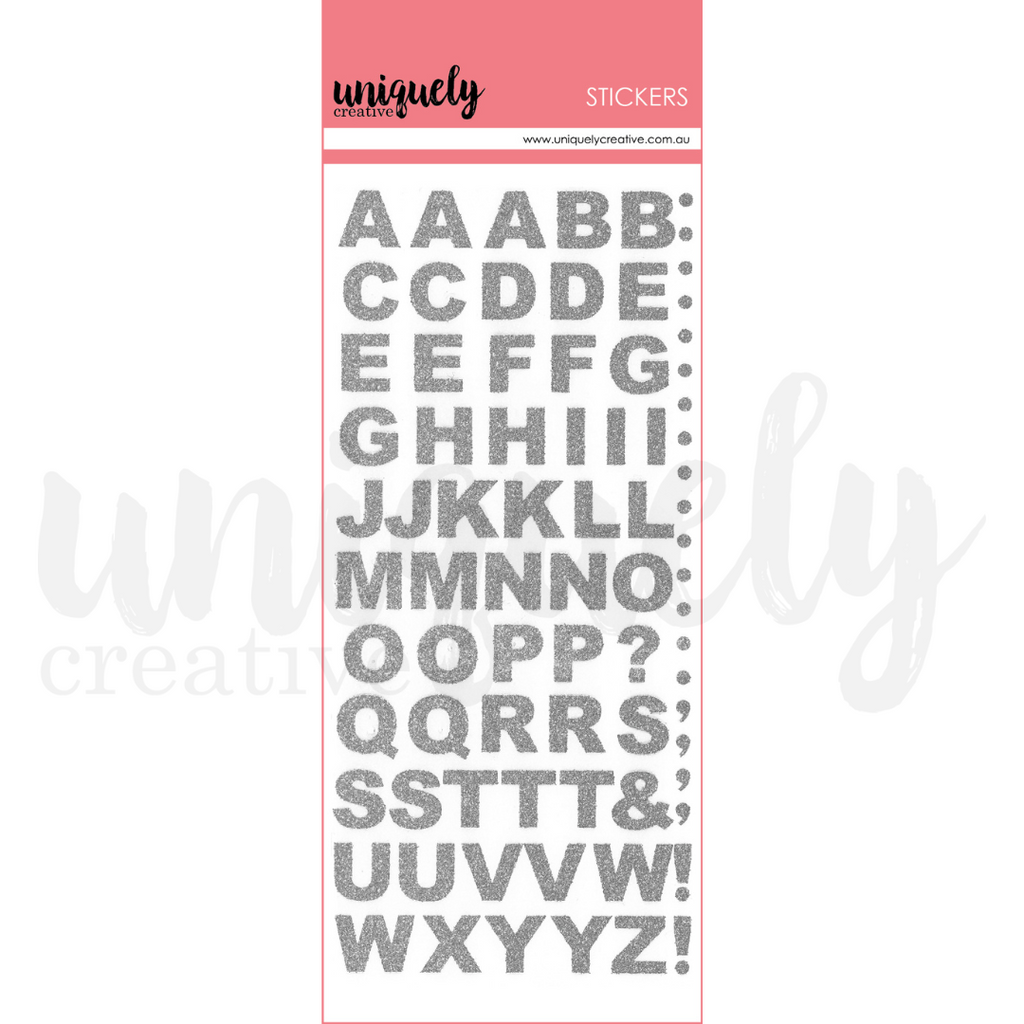 Uniquely Creative - Glitter Alpha & Number Stickers - Silver