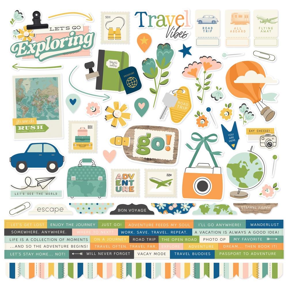 Simple Stories - Happy Travels Element Sticker Sheet 12x12