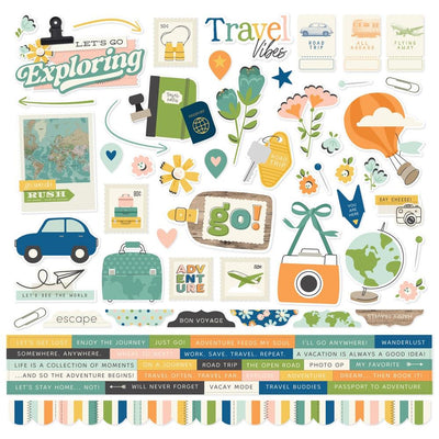 Simple Stories - Happy Travels Element Sticker Sheet 12x12
