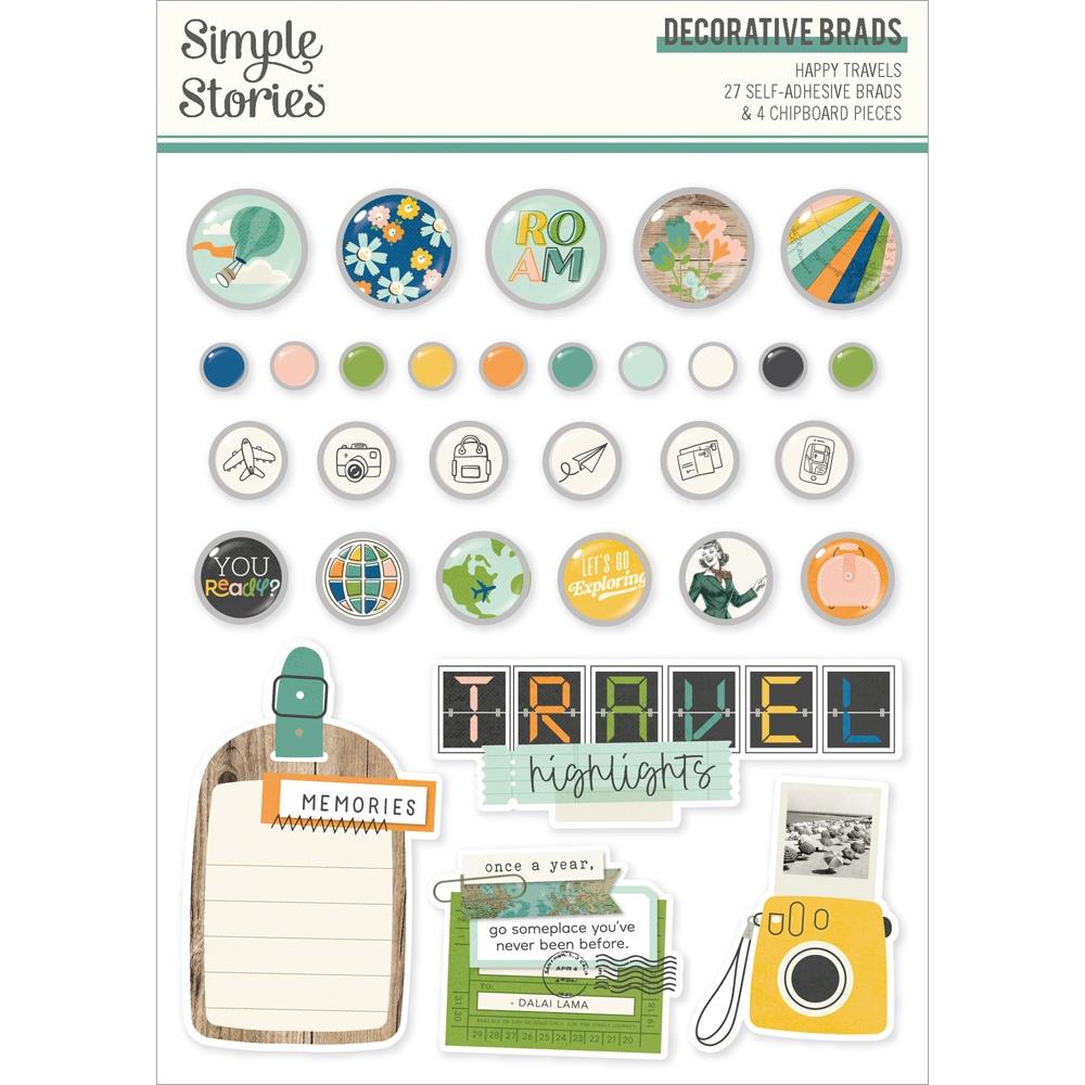 Simple Stories - Happy Travels Decorative Brads 32/Pkg