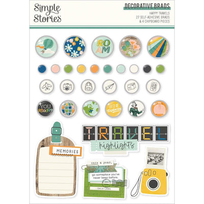 Simple Stories - Happy Travels Decorative Brads 32/Pkg