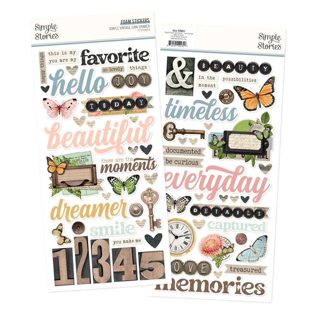 Simple Stories - Simple Vintage Junk Drawer Foam Stickers 72/Pkg