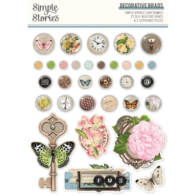 Simple Stories - Simple Vintage Junk Drawer Decorative Brads 27/Pkg