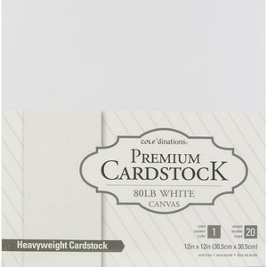 Core'dinations Value Pack Cardstock 12"X12" 80lb 20/Pkg - White Canvas