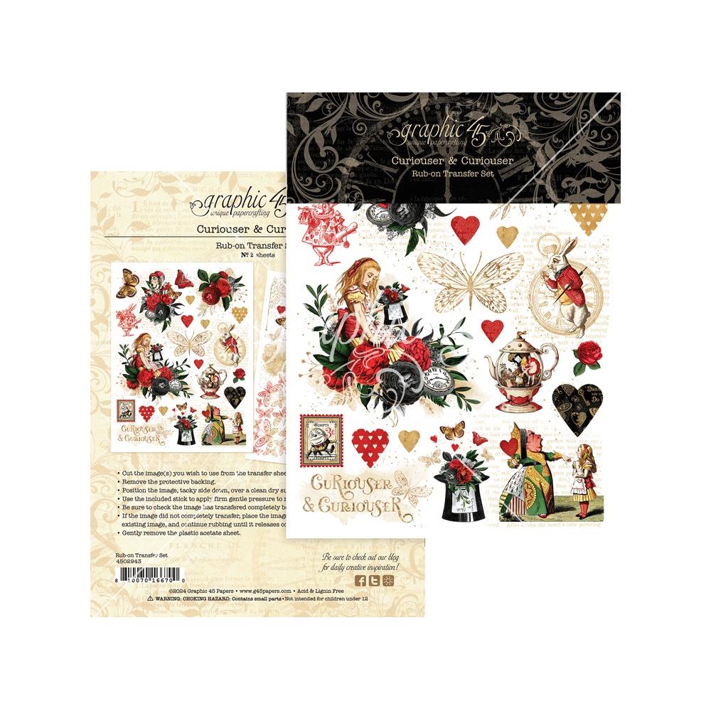 Graphic 45 - Curiouser & Curiouser Collection - Rub on Transfer Set - 2 Sheets