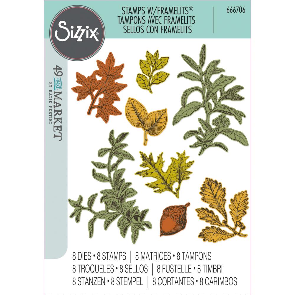 Sizzix Clear Stamp With Framlits Die By 49 And Market - Forever Leaves