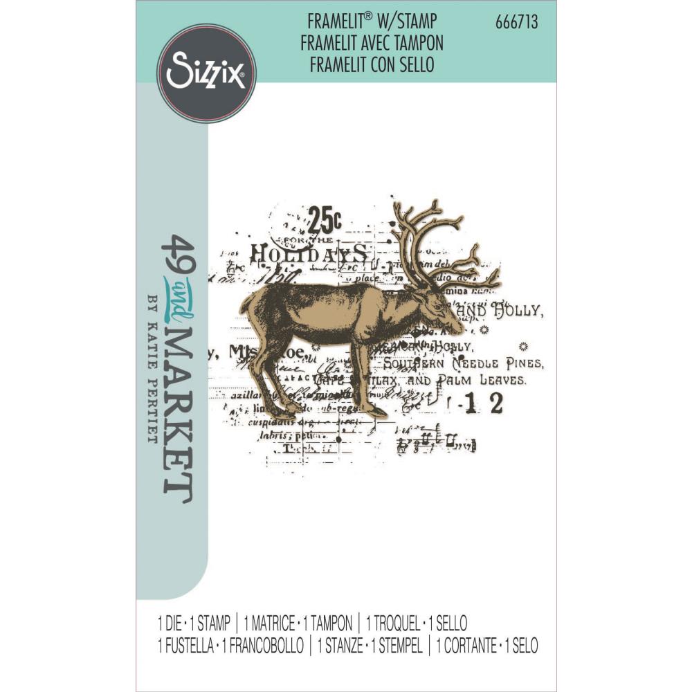 Sizzix Clear Stamp With Framlits Die By 49 And Market - Reindeer Mix Cluster