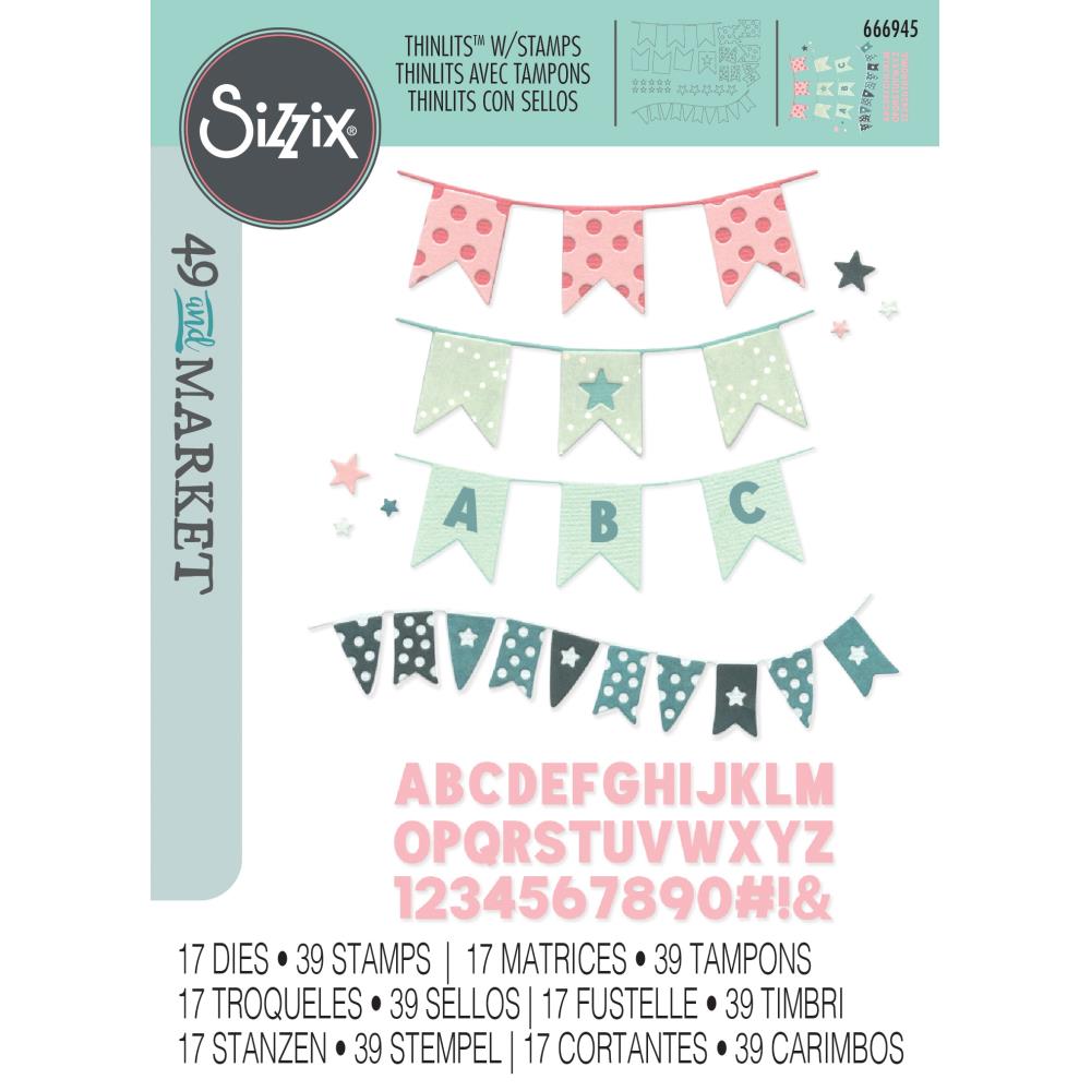 Sizzix Thinlits Die & A5 Stamp Set By 49 & Market 56/Pkg - Banner Bash