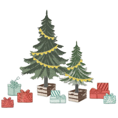 Sizzix Famelits Die & Stamp Set By 49 And Market 32/Pkg - Trees & Trinkets