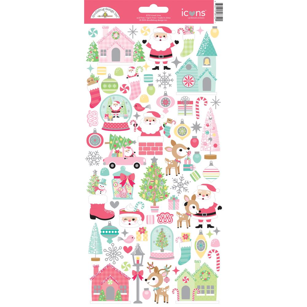 Doodlebug - Tinsel Time Icon Cardstock Sticker Sheets 6x13"