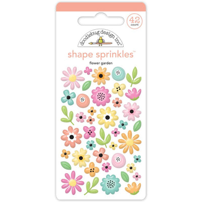Doodlebug - Butterfly Kisses Sprinkles Adhesive Glossy Enamel Shapes - Flower Garden 42/Pkg
