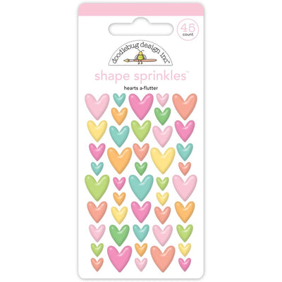 Doodlebug - Butterfly Kisses Sprinkles Adhesive Glossy Enamel Shapes - Hearts A Flutter 45/Pkg