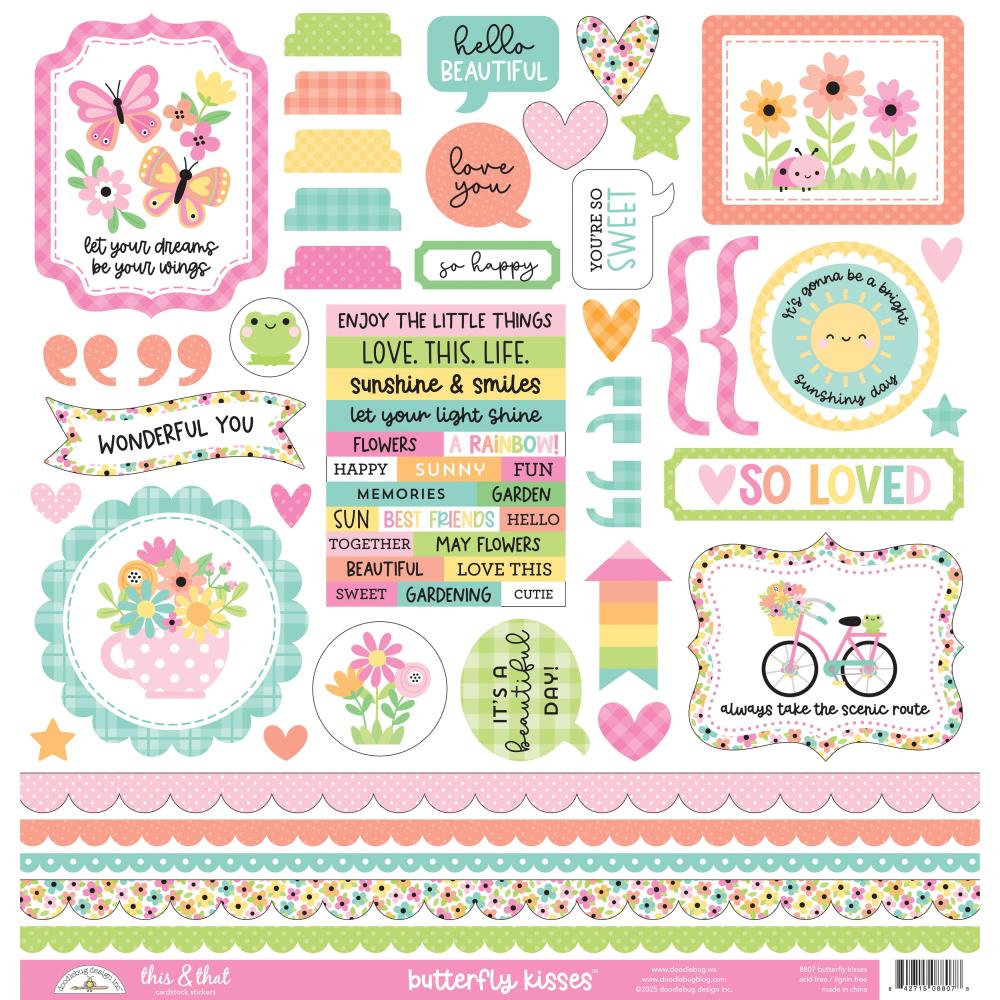 Doodlebug - Butterfly Kisses This & That 12x12 Cardstock Stickers