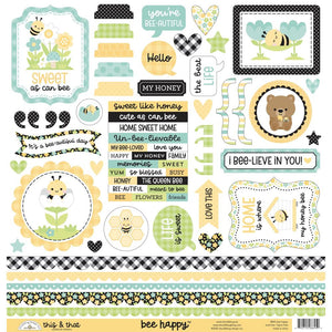 Doodlebug - Bee Happy This & That Cardstock Sticker Sheet 12x12