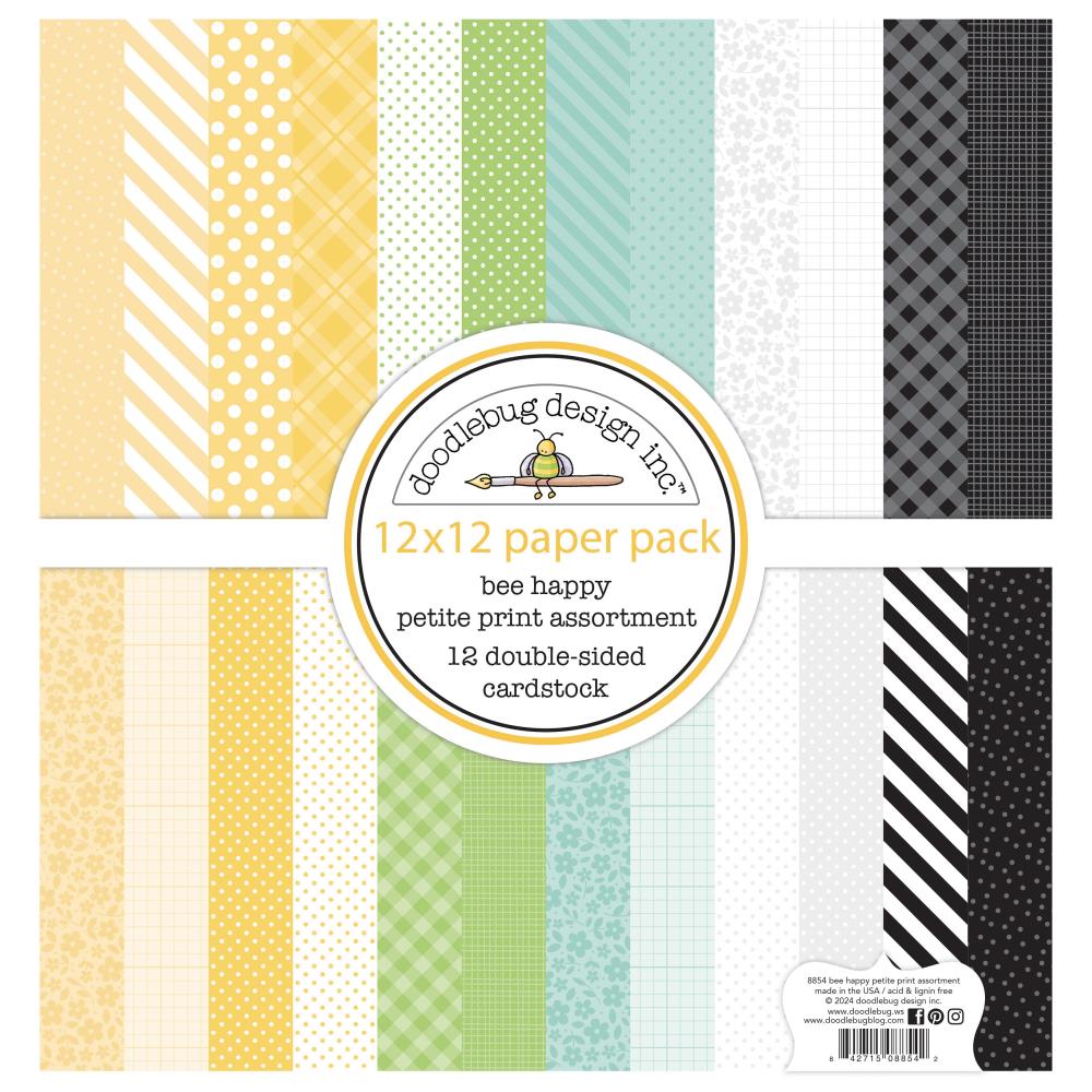 Doodlebug - Bee Happy Petite Prints Double-Sided Cardstock 12"X12"