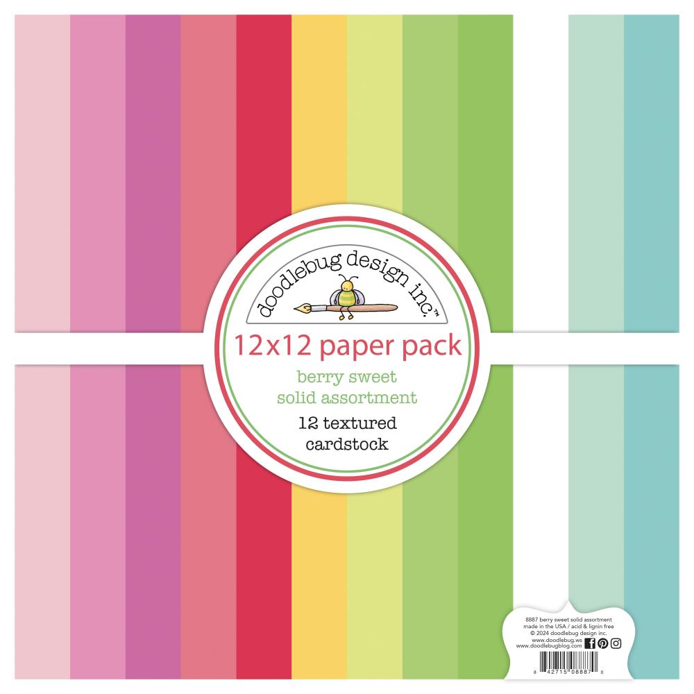 Doodlebug - Berry Sweet Textured Double-Sided Cardstock 12"X12"