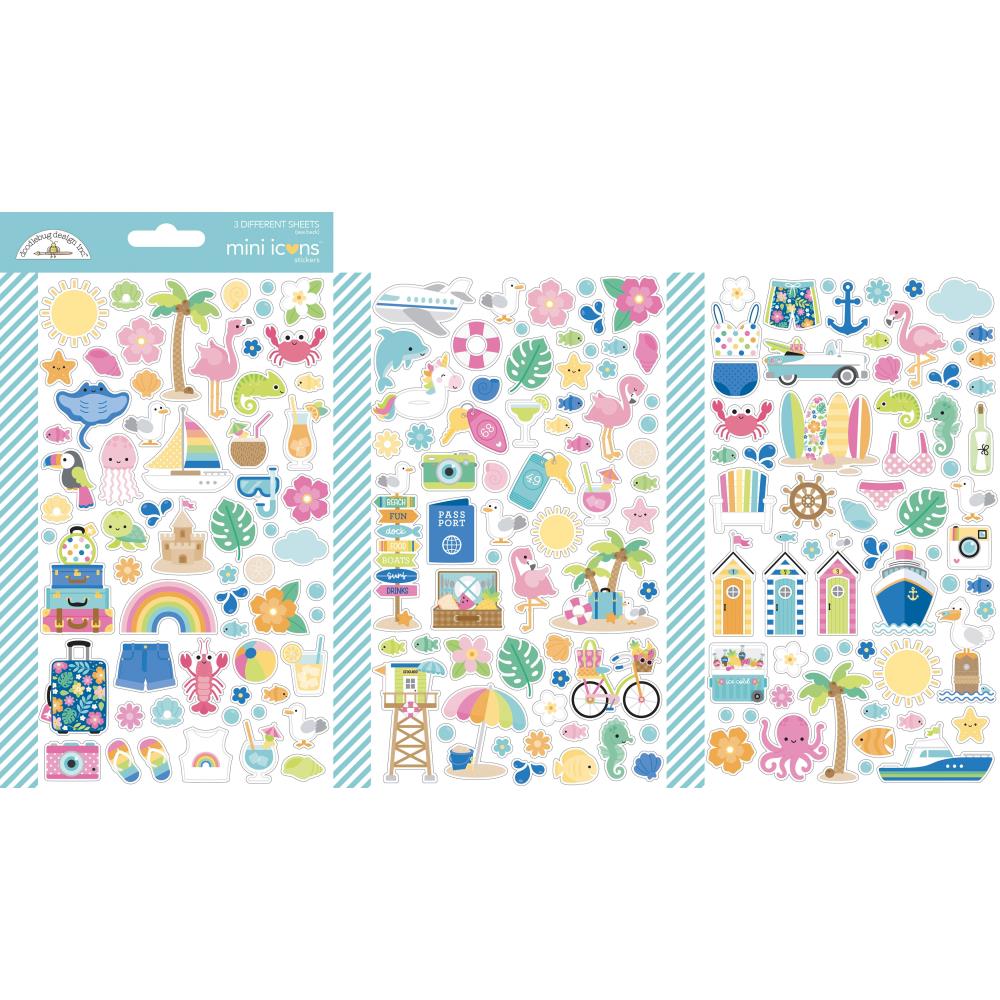 Doodlebug - Summer Fun Cardstock Mini Icon Sticker Sheet 3 Sheets