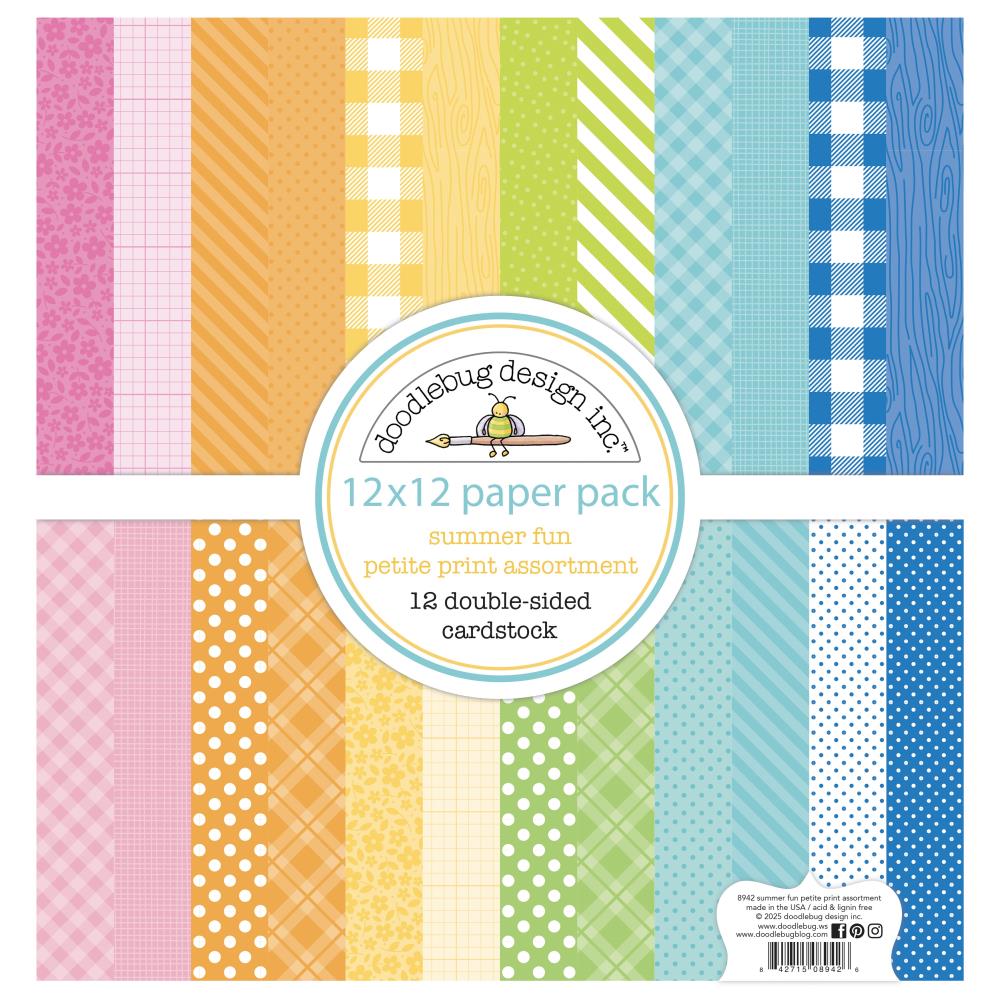 Doodlebug - Summer Fun 12x12 Petite Print Assortment Paper Pack 12/Pkg