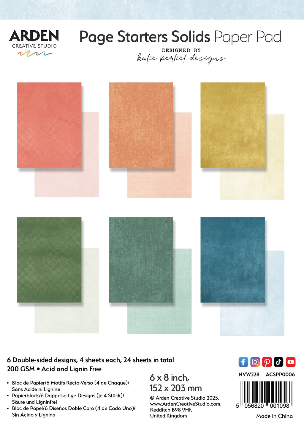 Arden Creative Studio - Page Starters Collection - 6 x 8 Paper Pad - Solids