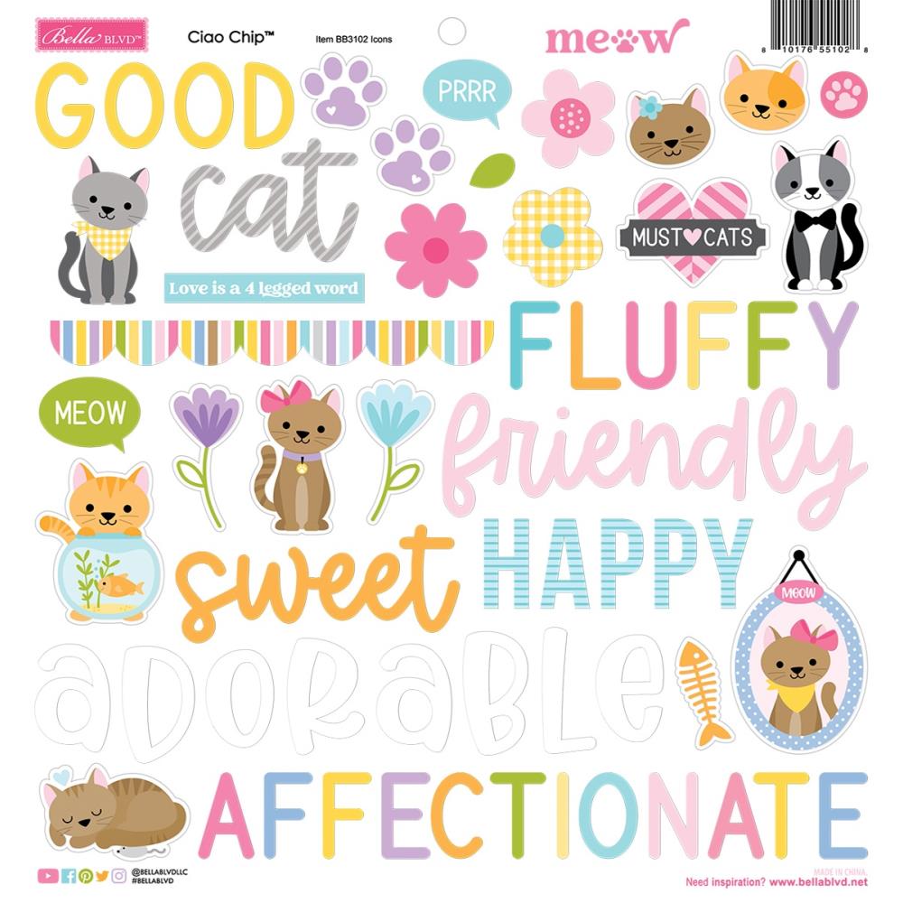 Bella Blvd - Meow Ciao Chipboard Stickers 12x12