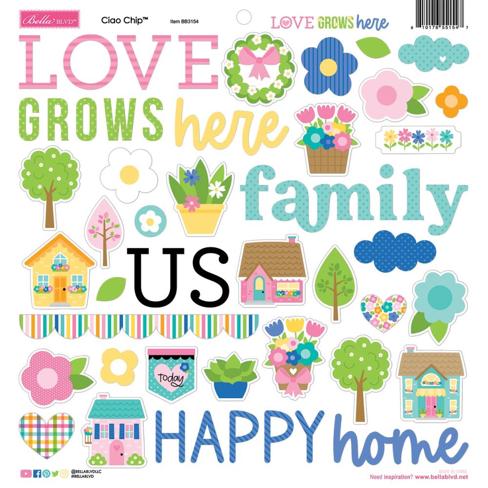 Bella Blvd - Love Grows Here Ciao Chipboard Stickers 12"X12"