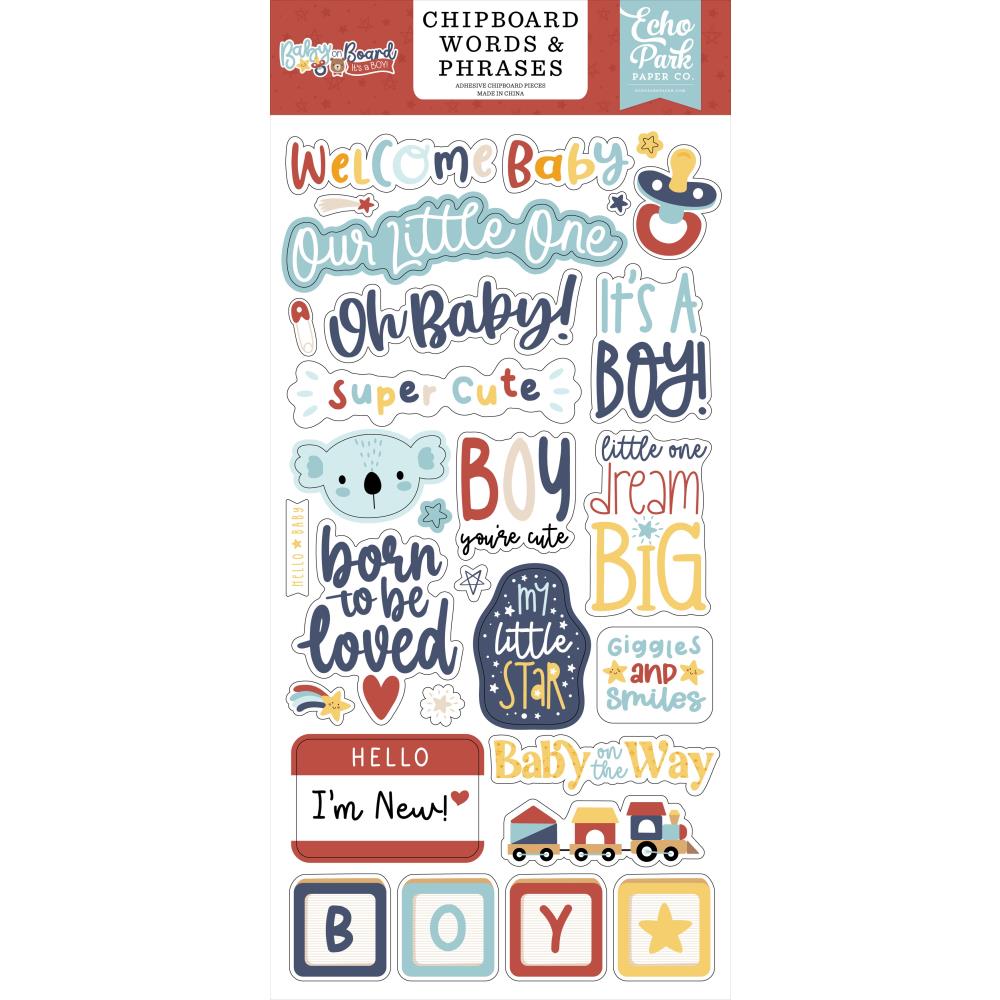 Echo Park - Baby on Board It's a Boy Chipboard Words & Phrases 6x13"