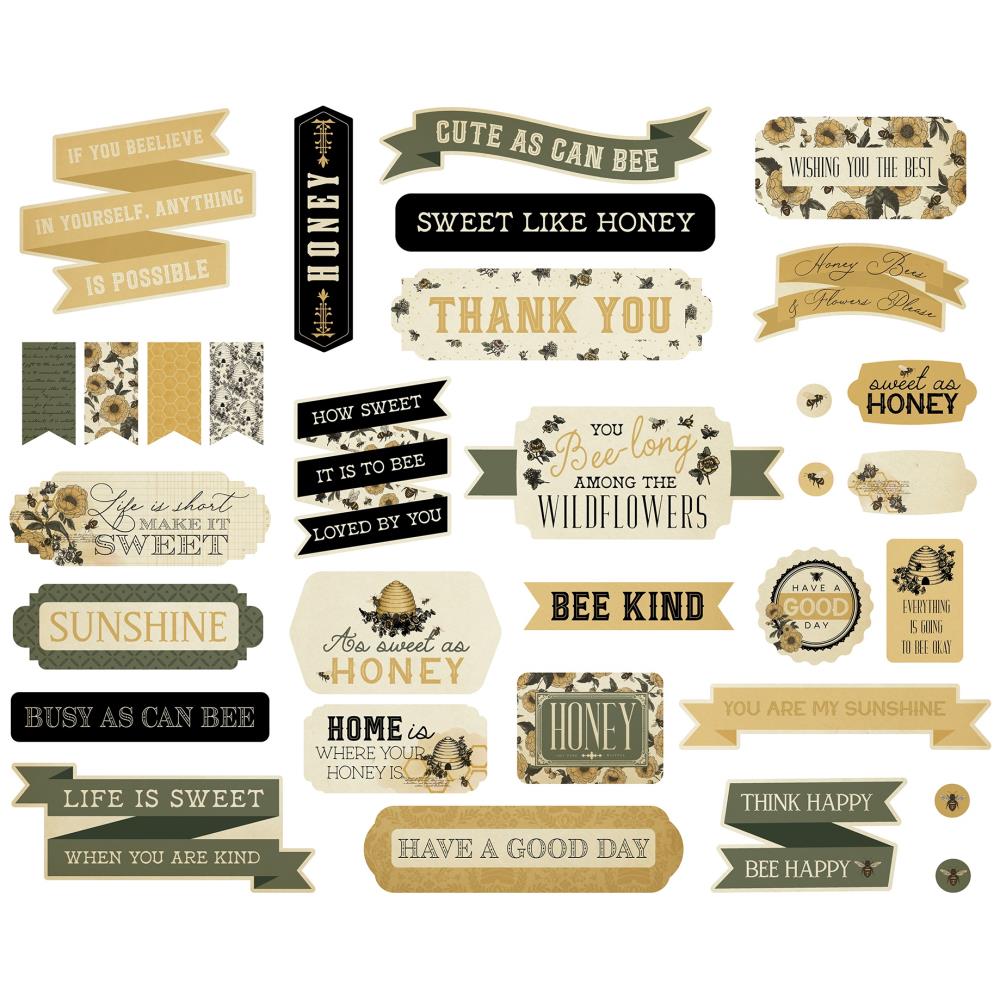 Carta Bella - Honey Bee Title & Phrases Die Cuts 32/Pkg