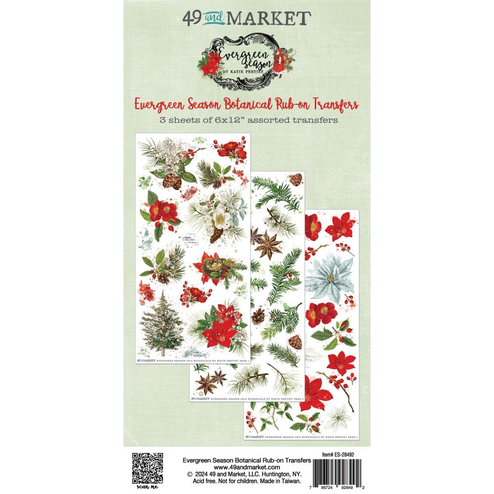 49 and Market - Evergreen Season Rub-On Transfer Set - Botanical