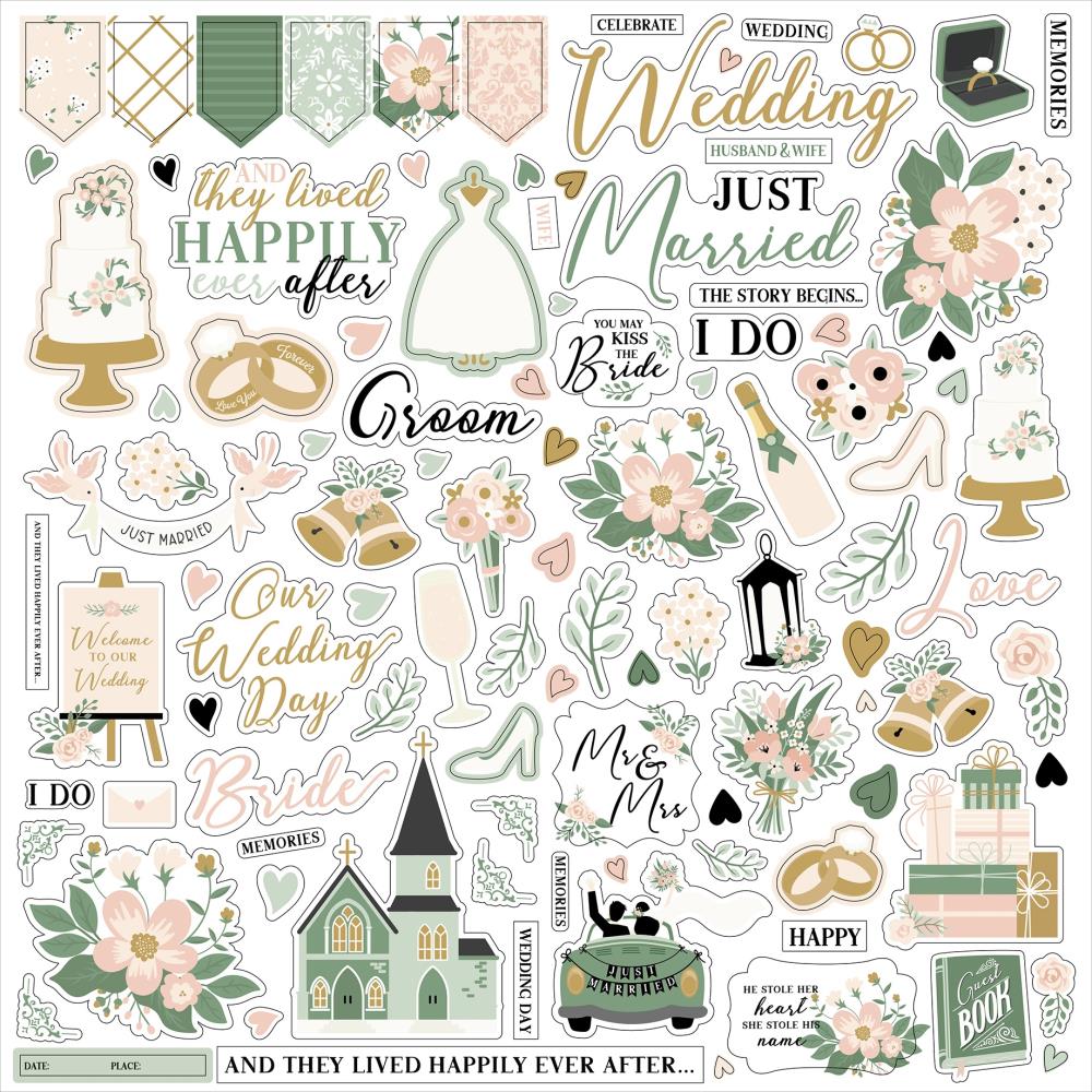 Echo Park - Marry Me 12x12 Cardstock Element Sticker Sheet