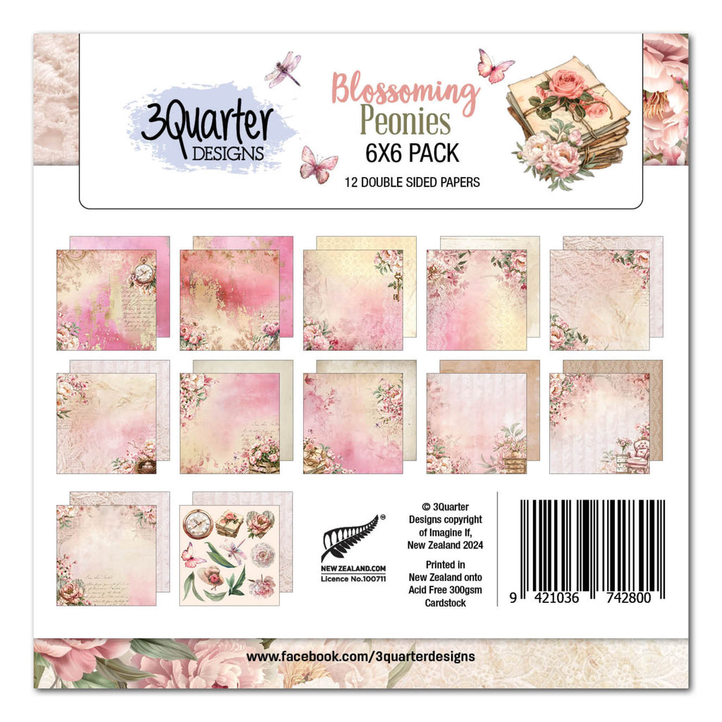 3Quarter Designs - Blossoming Peonies 6x6 Pack