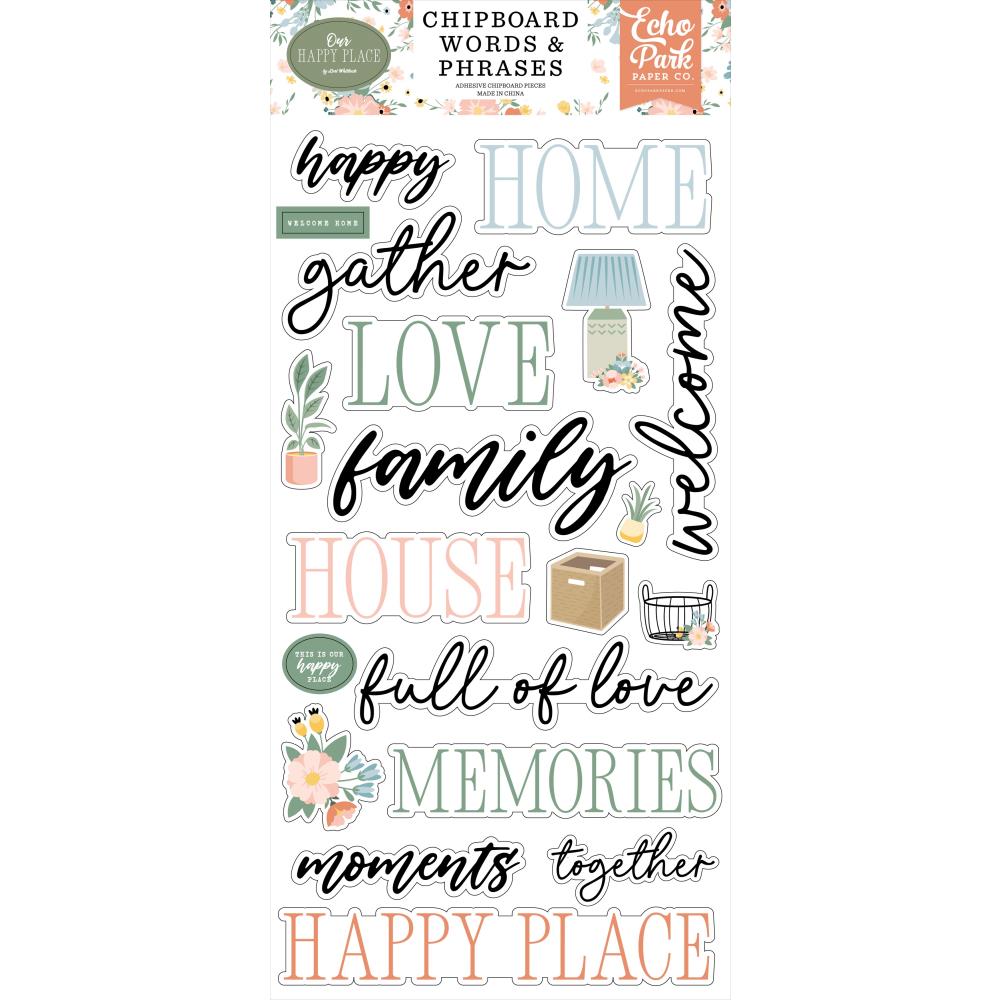 Echo Park - Our Happy Place Chipboard Words & Phrases Stickers 6x13"