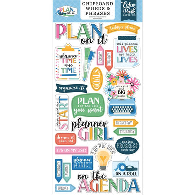 Echo Park - Plan On It Chipboard Stickers - Words & Phrases 6x13