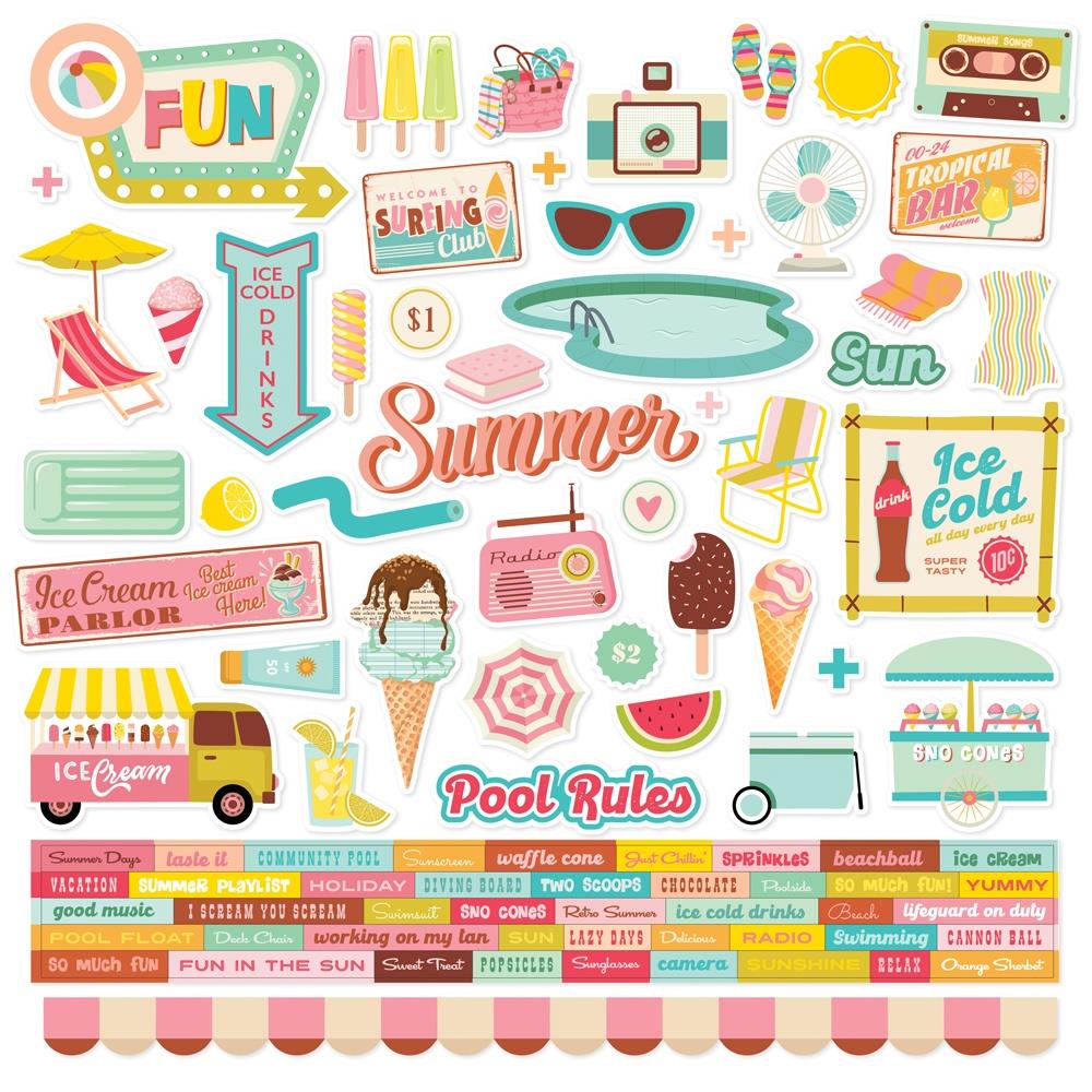 Simple Stories - Retro Summer 12x12 Element Sticker Sheet