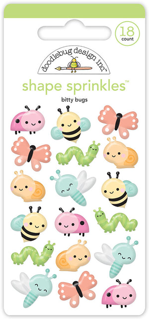 Doodlebug - Butterfly Kisses Sprinkles Adhesive Glossy Enamel Shapes - Bitty Bugs 18/Pkg