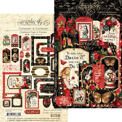 Graphic 45 - Curiouser & Curiouser Collection - Chipboard Embellishments - Tags And Frames