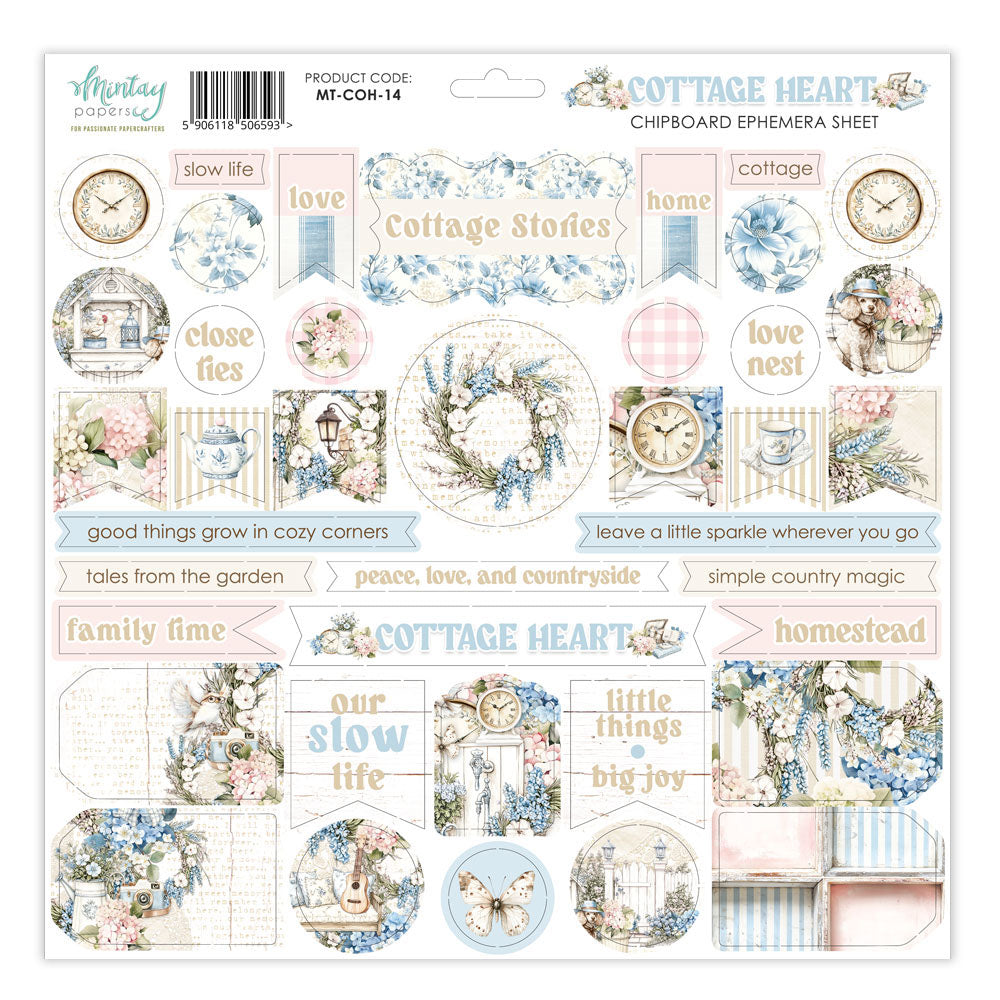Mintay - Cottage Heart Chipboard Ephemera Sheet 12x12