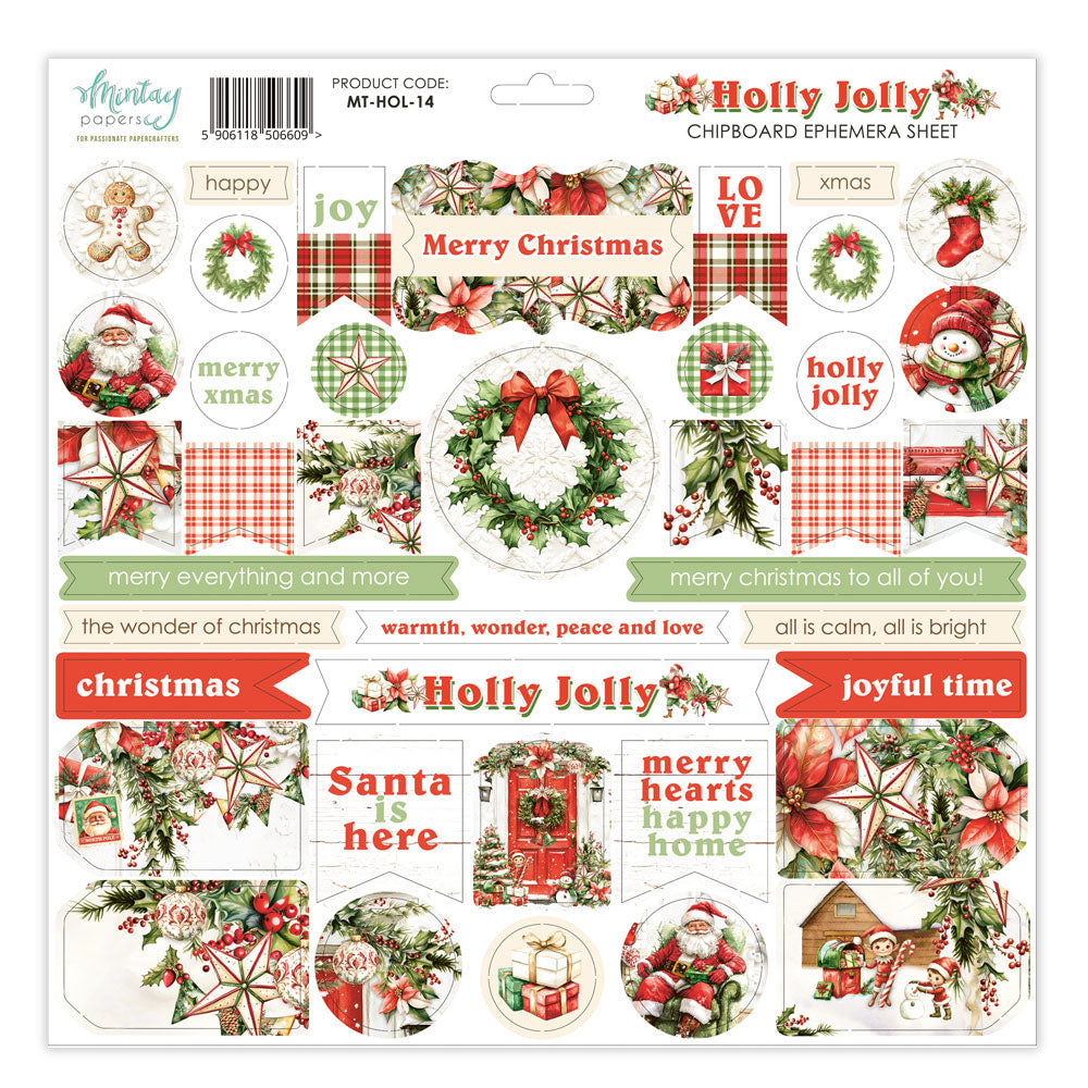 Mintay - Holly Jolly Chipboard Ephemera Sheet 12x12
