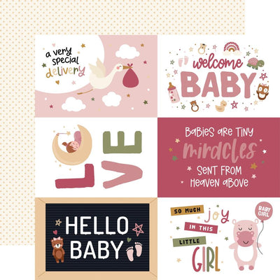 Echo Park - Special Delivery Baby Girl Paper - 6X4 Journaling Cards