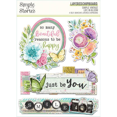 Simple Stories - Simple Vintage Life In Bloom Layered Chipboard Stickers
