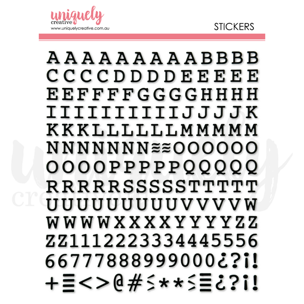 Uniquely Creative - Puffy Black Alpha Stickers - Uppercase