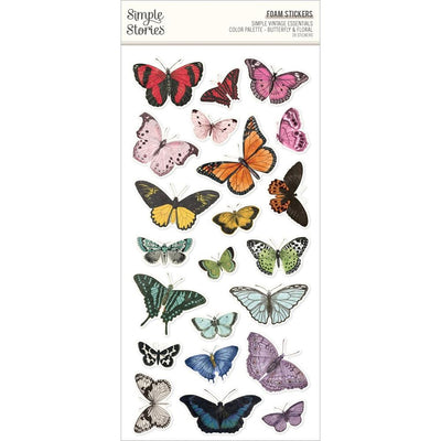 Simple Stories - Simple Vintage Essentials Color Palette Foam Stickers39/Pk - Butterfly & Floral