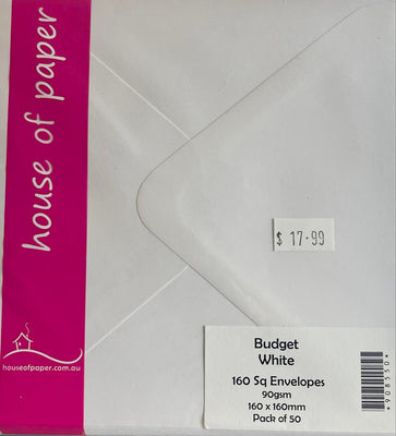 160 Square Budget White Envelopes - 50pk