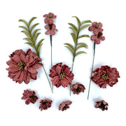 49 & Market - Rustic Bouquet Paper Flowers 12/Pkg - Cranberry
