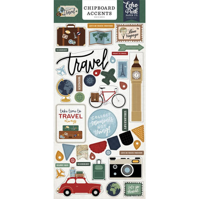 Echo Park - Let's Go Travel Chipboard Accents